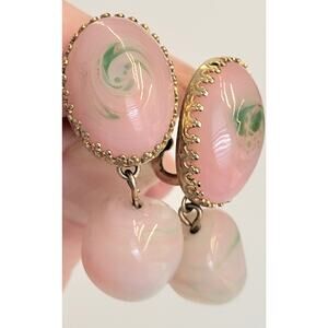 Castlecliff Vintage Signed Earrings Boho 70s Clip Pink